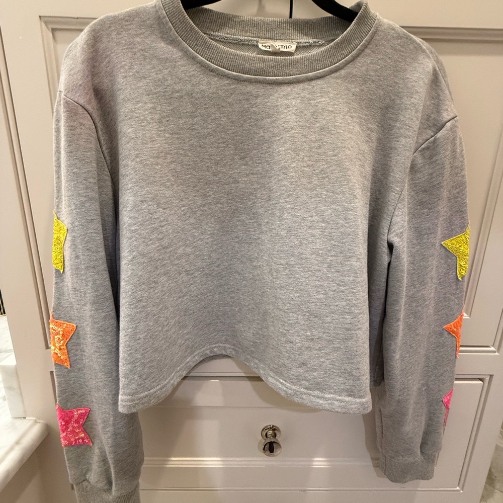Gray Sweatshirt with Colorful Star Patches